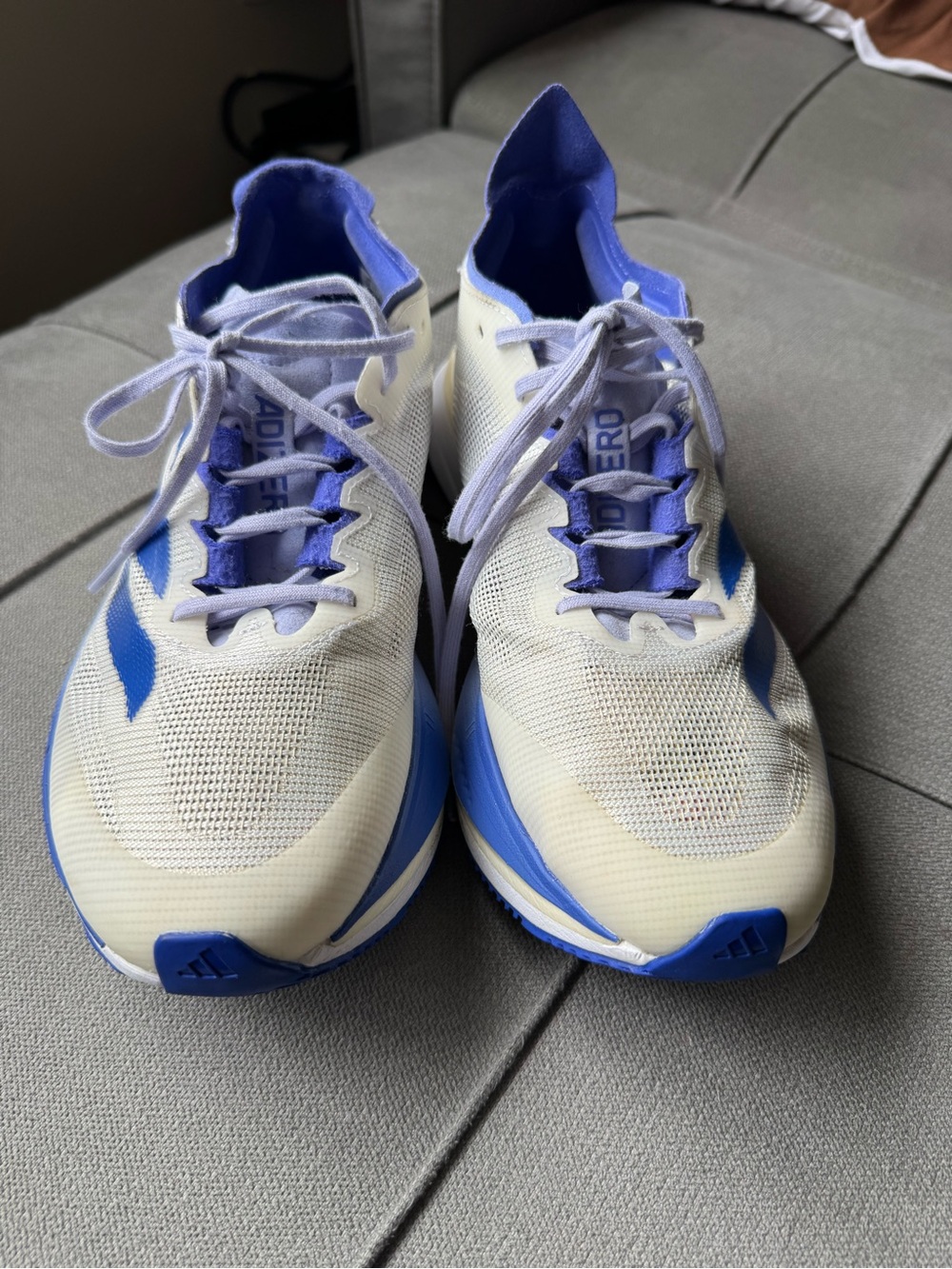 adidas White and Blue Performance Running Shoes